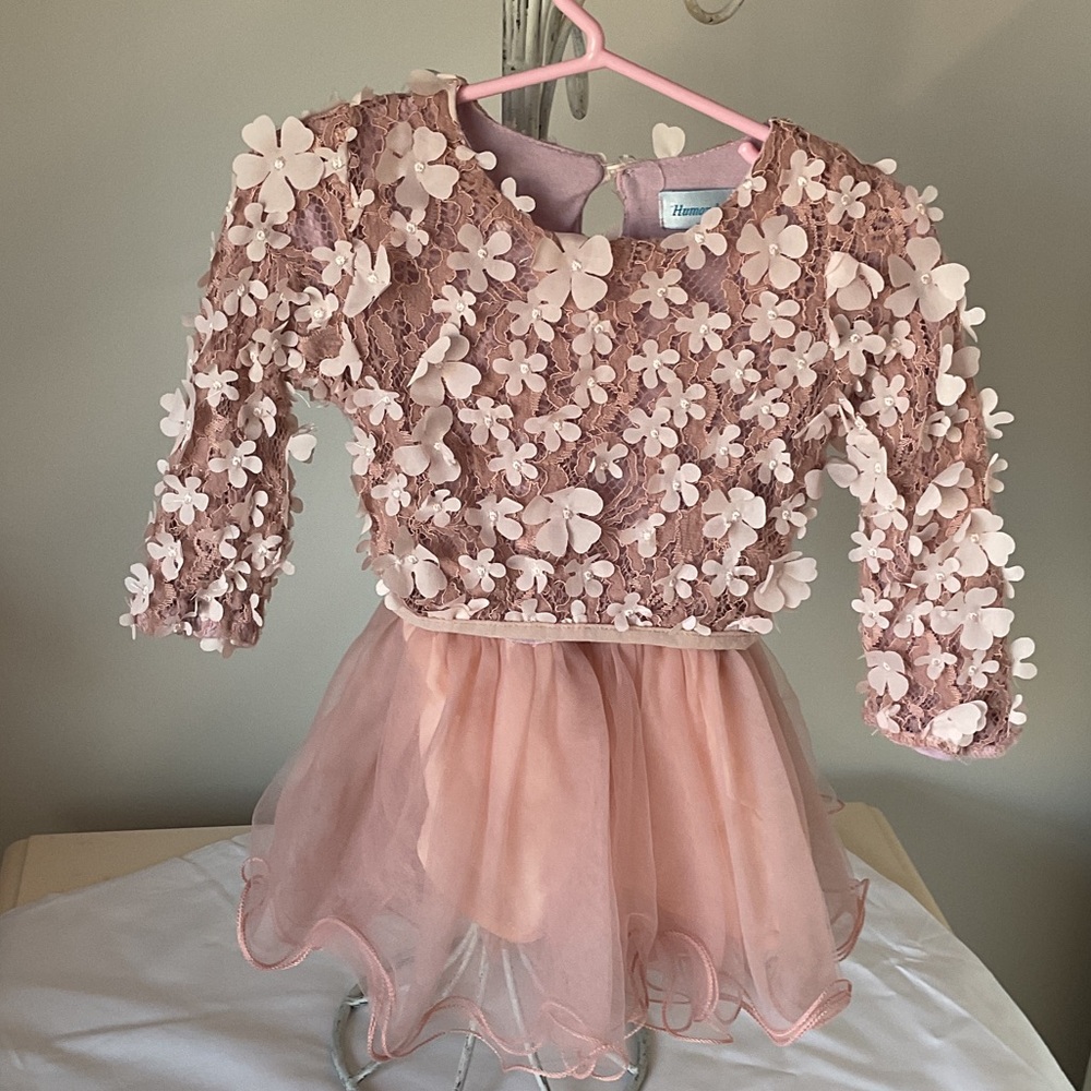 Humor Bear powder Floral Pink Dress with Sheer Skirt